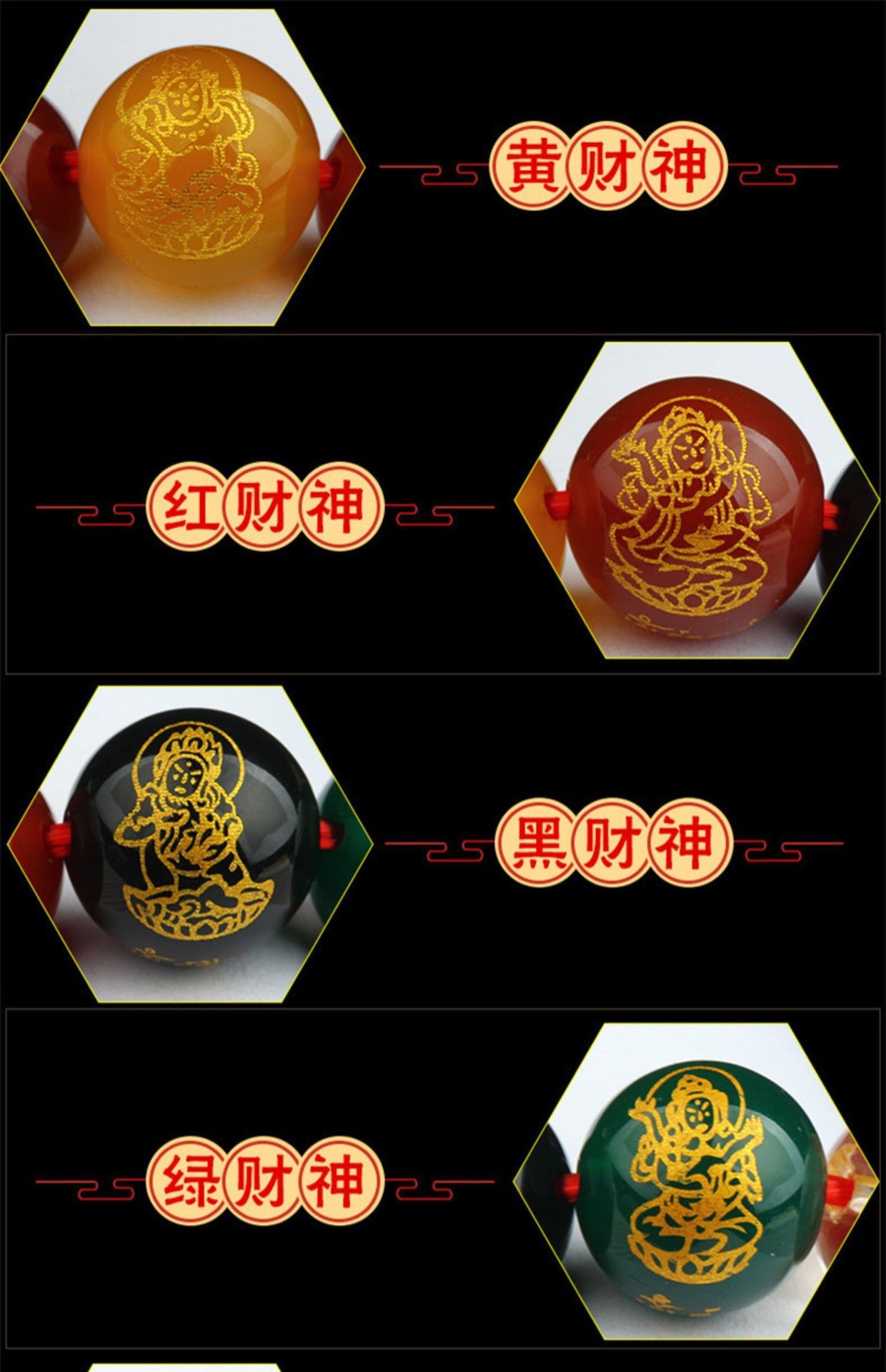 Five-Way God of Wealth Zodiac Guardian Buddha Agate Obsidian Bracelet - Fortune & Protection Talisman