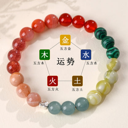 Natural Multi-Gemstone Crystal Five Elements Balance Bracelet for Men and Women