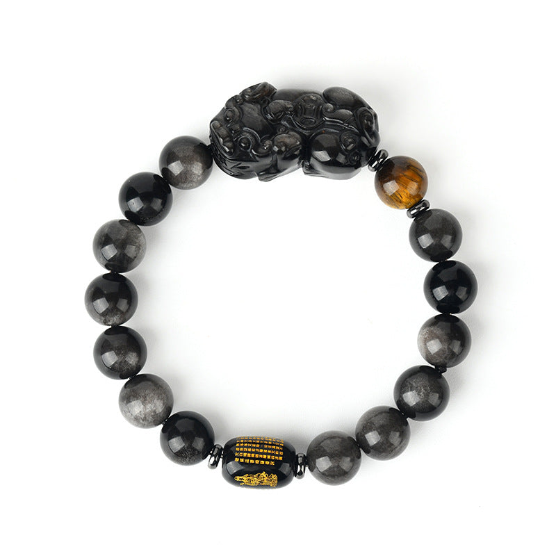 Natural Obsidian Pixiu Heart Sutra Bracelet - Couples Wealth & Protection Talisman