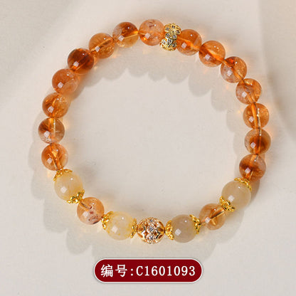 Yellow Pagoda Rutilated Quartz Bracelet - Chinese Style Women's Spiritual Jewelry