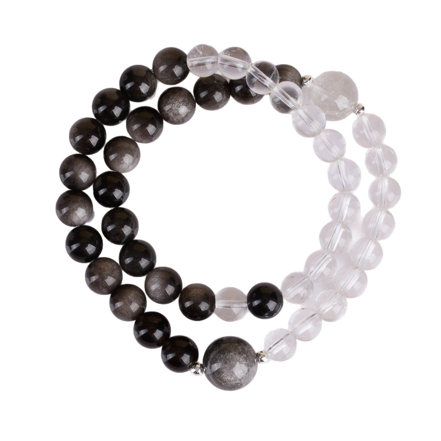 Natural Silver Obsidian White Crystal Double Circle Bracelet - Couple Spiritual Protection Beads