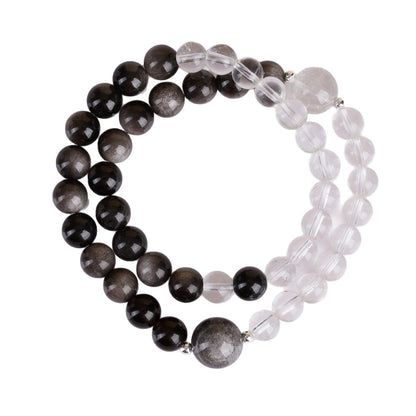 Natural Silver Obsidian White Crystal Double Circle Bracelet - Couple Spiritual Protection Beads