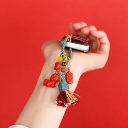 Imperial Red Cinnabar Zodiac Horse Keychain Pendant - Protection & Prosperity Talisman