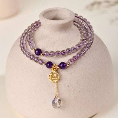 Natural Amethyst Double Circle Bracelet - Lucky Charm for Women, Romantic Purple Crystal Jewelry