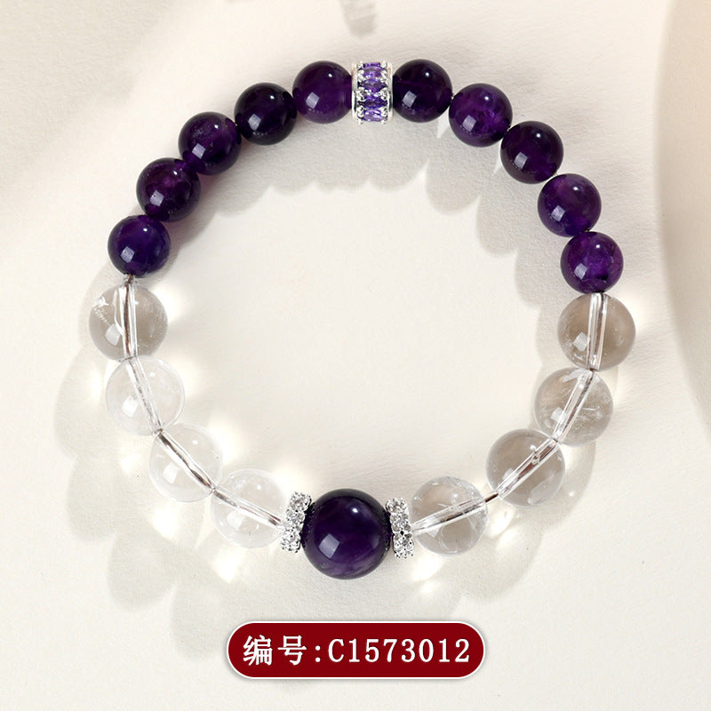 Natural Uruguay Amethyst & White Crystal Bracelet - Spiritual Harmony & Elegance for Women