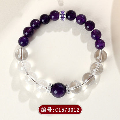 Natural Uruguay Amethyst & White Crystal Bracelet - Spiritual Harmony & Elegance for Women