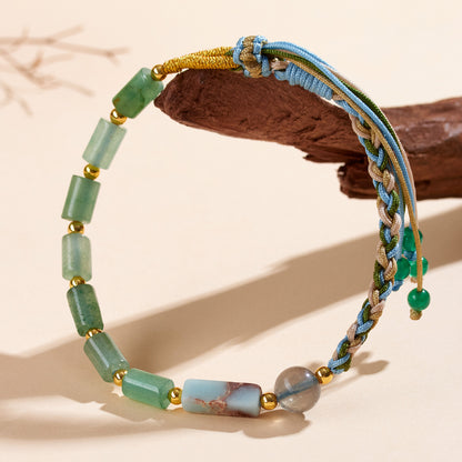 Natural Green Dongling Jade Handwoven Bracelet | Chinese Style Spiritual Protection Jewelry
