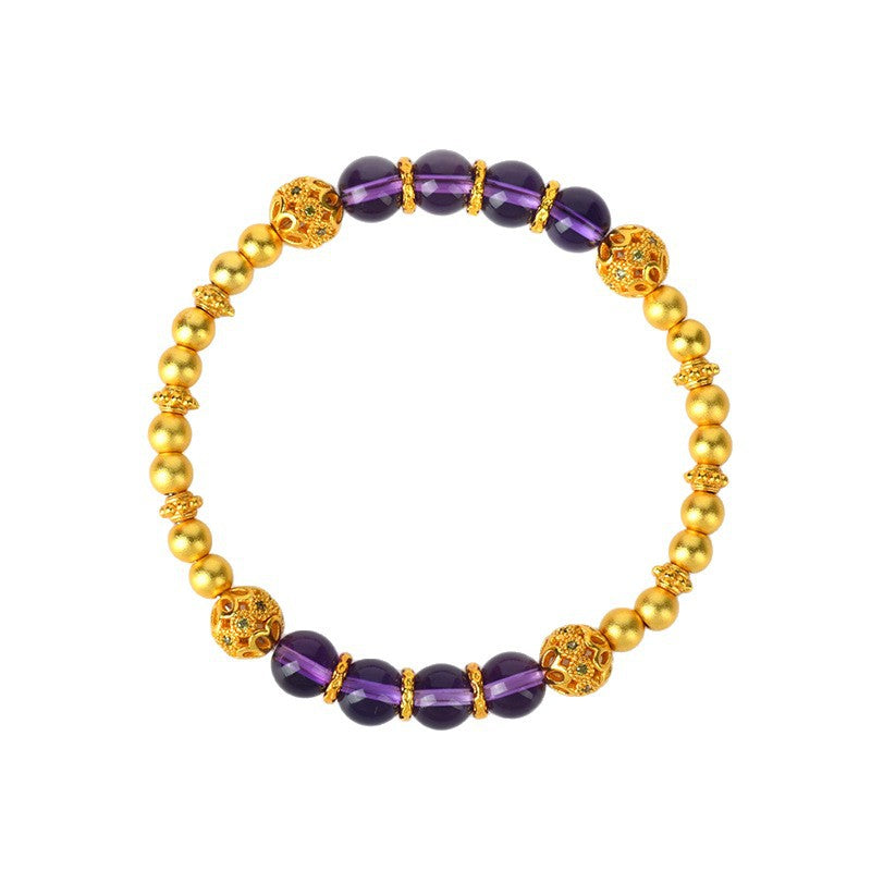 Golden Sand Gold Fortune Amethyst Bracelet | New Chinese Style Retro Women's Spiritual Jewelry