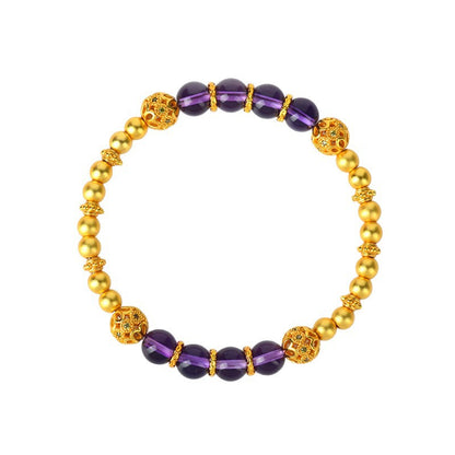 Golden Sand Gold Fortune Amethyst Bracelet | New Chinese Style Retro Women's Spiritual Jewelry