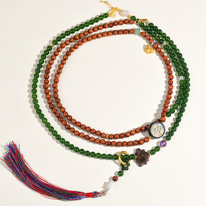 Rosewood Jade Zen Tassel Multi-Circle Bracelet Necklace | Spiritual Harmony and Protection