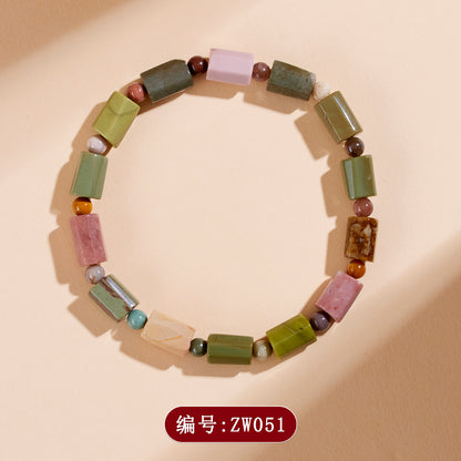 Natural Alashan Agate Faceted Barrel Bead Bracelet - Spiritual Energy & Good Fortune Talisman