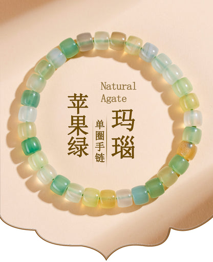 Natural Agate Chalcedony Single Circle Bracelet with Silver Obsidian Lapis Lazuli - Spiritual Women's Jewelry