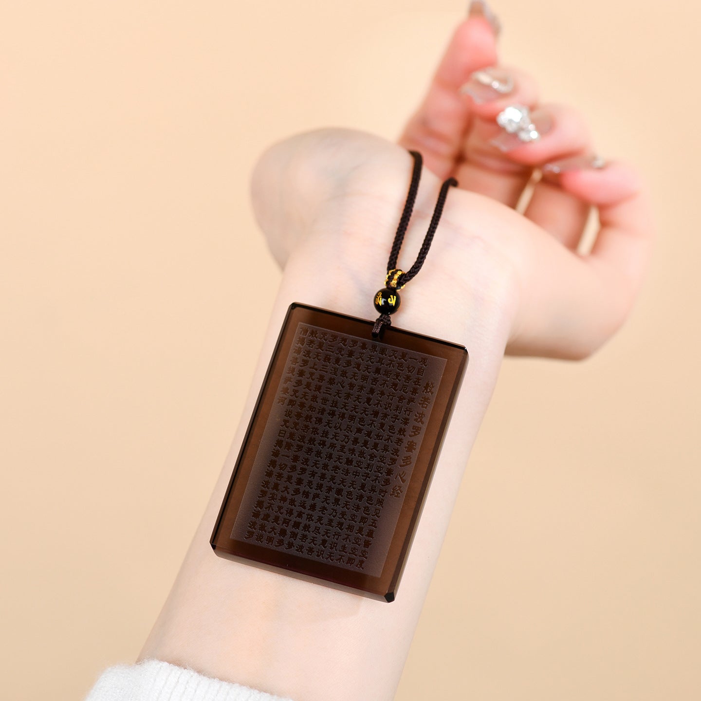 Natural Ice Obsidian Prajna Heart Sutra No Worries Pendant - Spiritual Protection for Zodiac Year