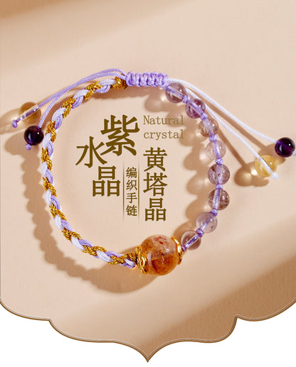 Natural Amethyst Citrine Handmade Braided Bracelet｜Spiritual Energy & Romantic Charm for Women