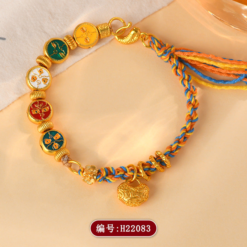 Golden Five-Way Wealth God Hand-Woven Tibetan Bracelet | Prosperity Fortune Talisman