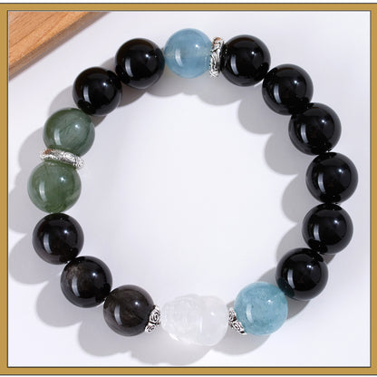 Natural Crystal Five Elements Bracelet with Lucky Pixiu - Unisex Couple Style for Balance and Wealth