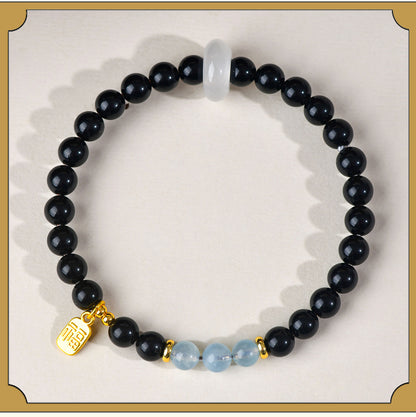 Natural Crystal Obsidian Multi-Gem Bracelet | Chinese Style Buddhist Bead for Women