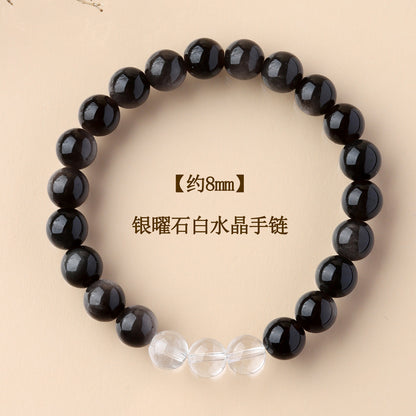 Natural Obsidian Crystal Bracelet with Golden Rutilated Quartz & Gemstones | Spiritual Protection & Wealth Attraction