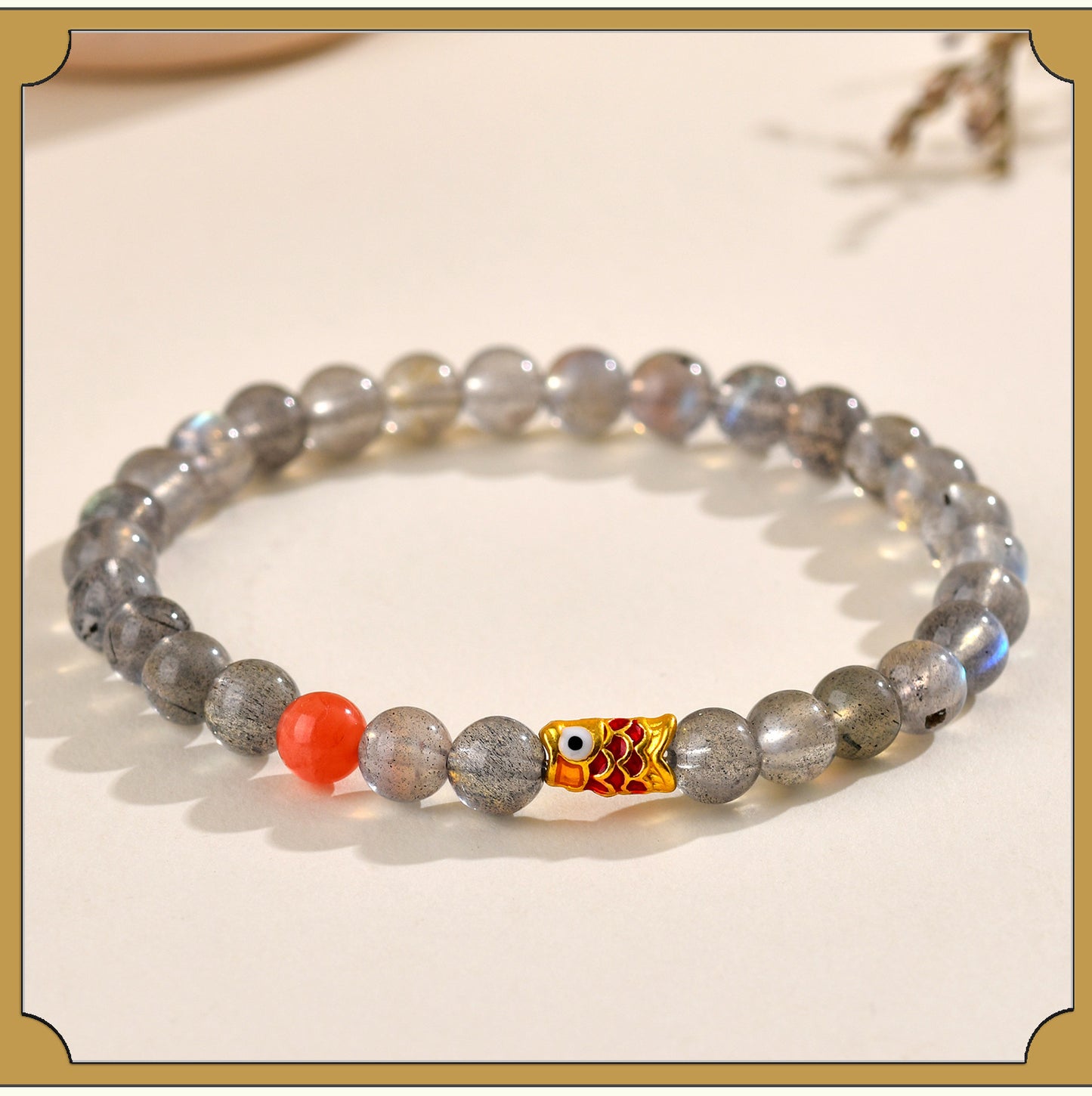 Gray Moonstone Koi Fish Bracelet | Wisdom & Luck Talisman for Female Students