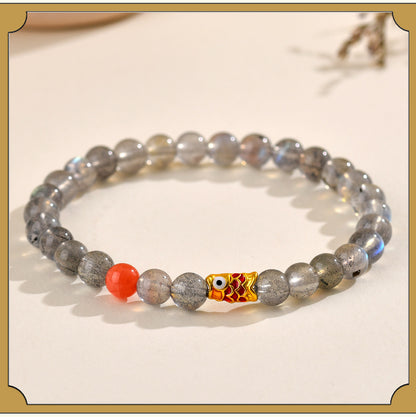 Gray Moonstone Koi Fish Bracelet | Wisdom & Luck Talisman for Female Students