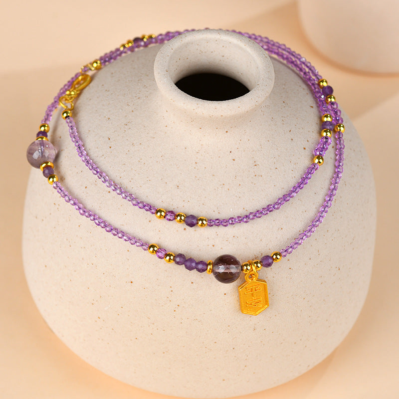 Natural Amethyst Chinese Style Necklace for Women - Spiritual Protection and Elegant Collarbone Chain
