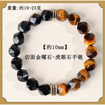 Golden Tiger Eye and Obsidian Faceted Irregular Bracelet - Unisex Couple Protection Charm