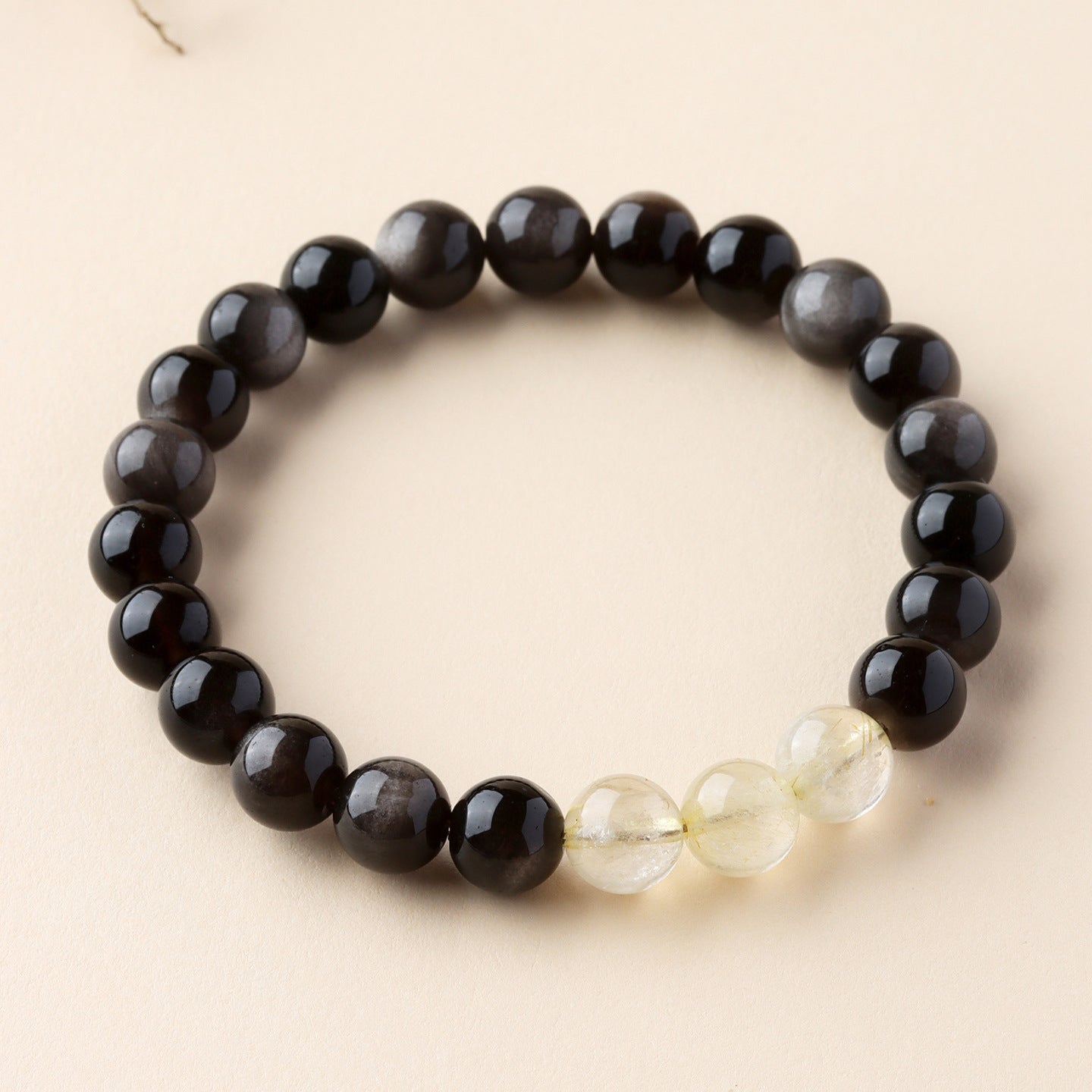 Natural Obsidian Crystal Bracelet with Golden Rutilated Quartz & Gemstones | Spiritual Protection & Wealth Attraction