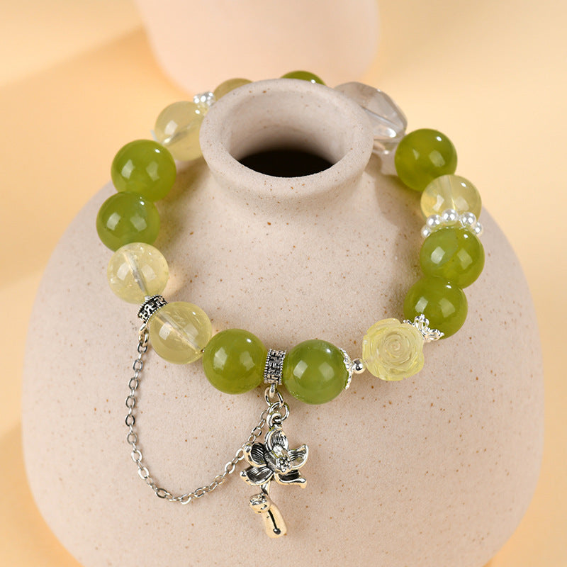 Natural Xiuyan Jade Lemon Citrine Bracelet - Large Bead Spiritual Energy for Women
