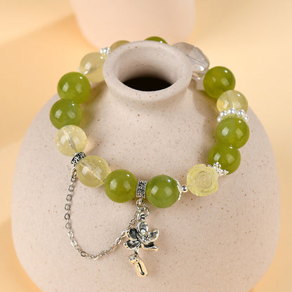 Natural Xiuyan Jade Lemon Citrine Bracelet - Large Bead Spiritual Energy for Women