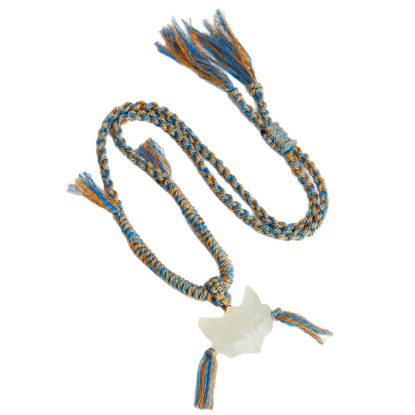 Natural Yellow Crystal Fox Mask Pendant Tibetan Necklace - Wisdom & Prosperity Amulet