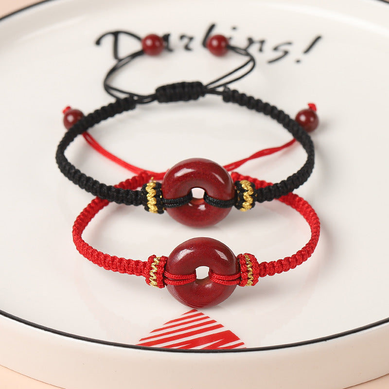 Handwoven Cinnabar Six-Word Mantra Red String Bracelet - Protection & Luck Charm