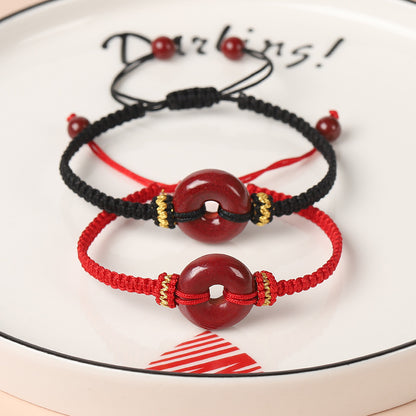 Handwoven Cinnabar Six-Word Mantra Red String Bracelet - Protection & Luck Charm