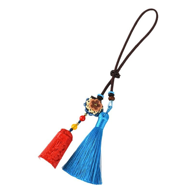 Natural Imperial Red Cinnabar Wenchang Pagoda Car Pendant - Wisdom and Luck Talisman