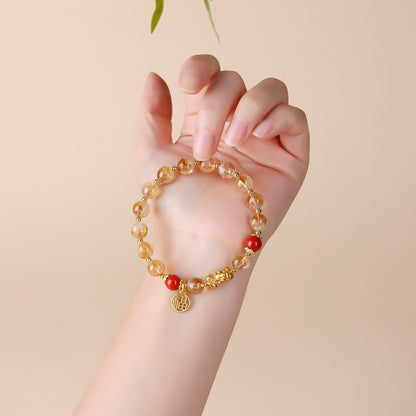 Yellow Pagoda Crystal and Imperial Red Cinnabar Lucky Bracelet for Women