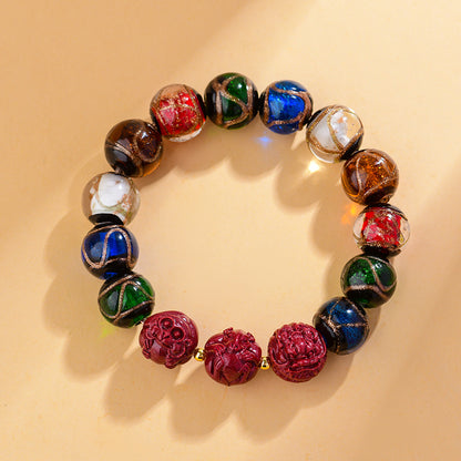 Five-Color Multi-Treasure Incense Ash Glaze Cinnabar Zodiac Bracelet - Dragon Year Tai Sui Protection