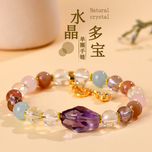 Natural Crystal Multi-Gem Amethyst Freeform Bracelet | Spiritual Energy & Fashion