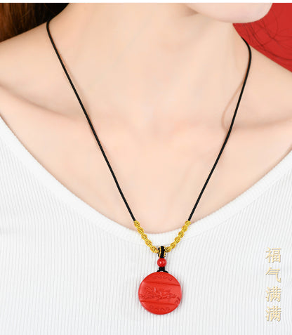 Natural Imperial Red Cinnabar Success Pendant - Unisex Mystical Necklace for Prosperity