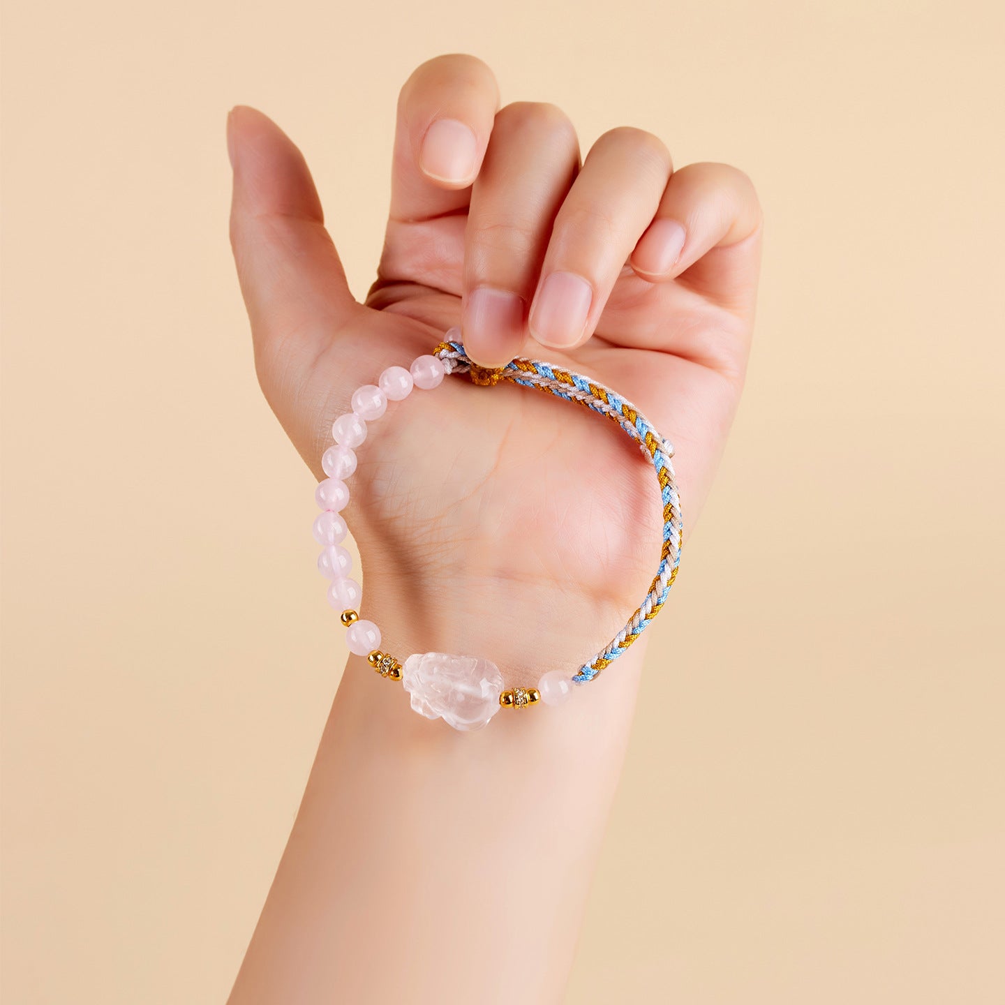 Natural Pink Crystal Pixiu Hand-woven Bracelet | Wealth & Love Attraction Charm