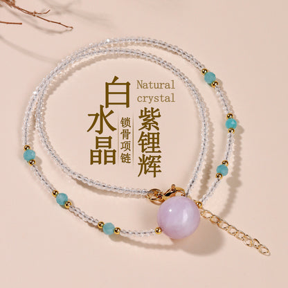 Natural White Crystal Purple Spodumene Adjustable Necklace | Spiritual Energy & Elegant Design