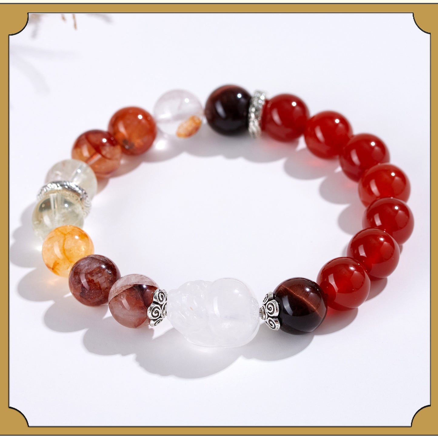 Natural Crystal Five Elements Bracelet with Lucky Pixiu - Unisex Couple Style for Balance and Wealth
