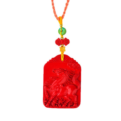 Imperial Red Cinnabar Horse Zodiac Pendant - Success and Fortune Talisman