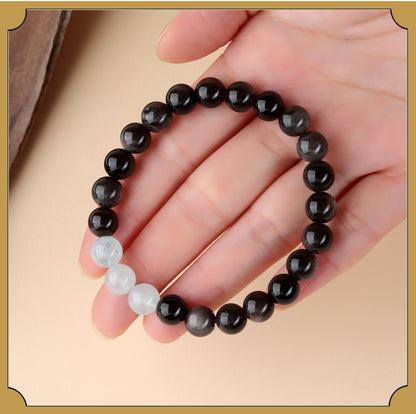 Natural Obsidian Crystal Bracelet with Golden Rutilated Quartz & Gemstones | Spiritual Protection & Wealth Attraction