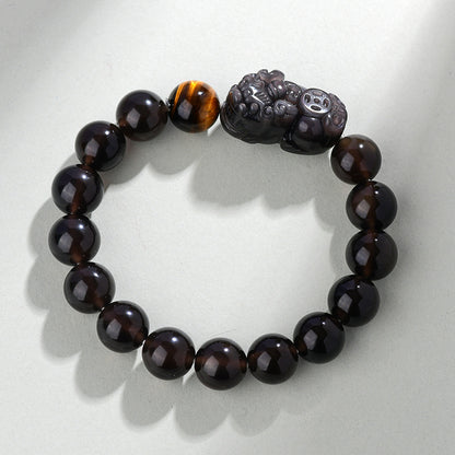Natural Rainbow Eye Obsidian Pixiu Bracelet - Wealth and Protection Talisman for Couples