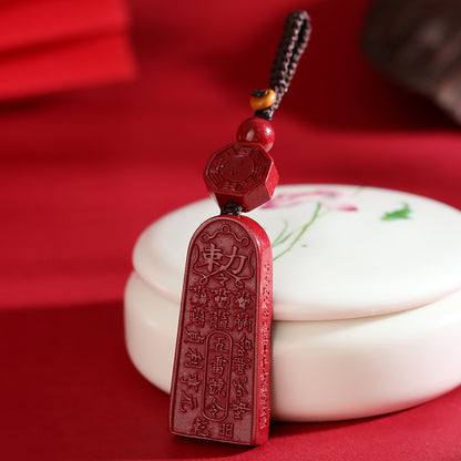 Five Thunder Command Cinnabar Keychain - Natural Talisman for Protection & Fortune