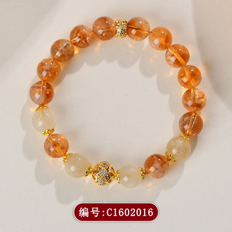 Yellow Pagoda Rutilated Quartz Bracelet - Chinese Style Women's Spiritual Jewelry