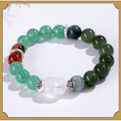 Natural Crystal Five Elements Bracelet with Lucky Pixiu - Unisex Couple Style for Balance and Wealth