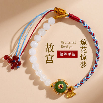Natural White Chalcedony Handmade Braided Bracelet | Chinese Cultural Spiritual Jewelry