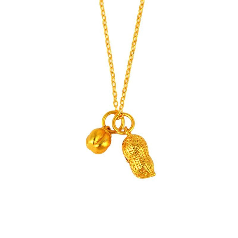Golden Persimmon Peanut Pendant Necklace | Chinese Style Lucky Charm Collarbone Chain