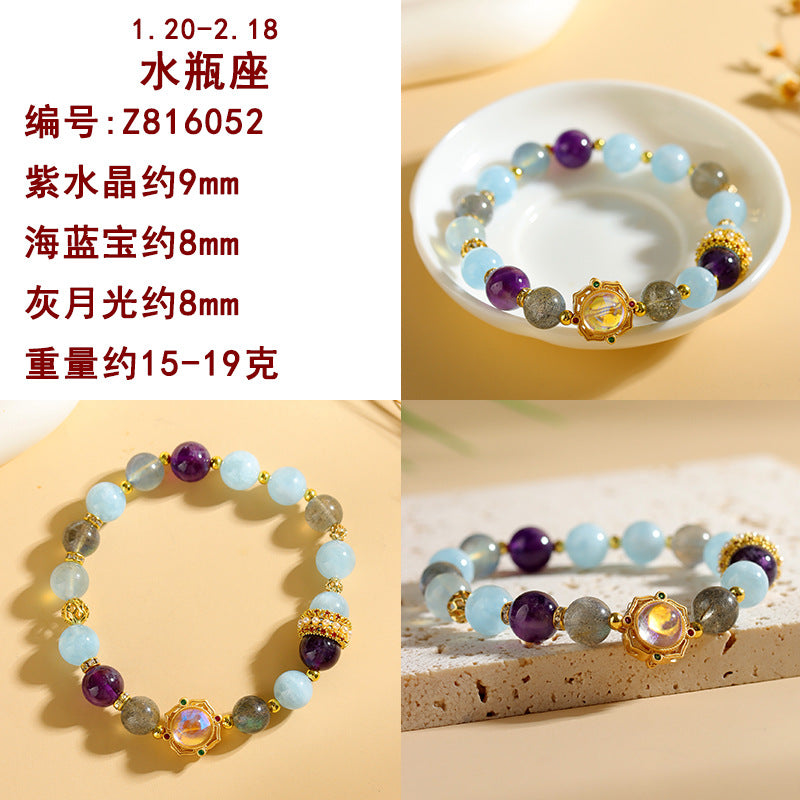 Natural Crystal Zodiac Bracelet - Mystical Astrological Jewelry for Women's Empowerment