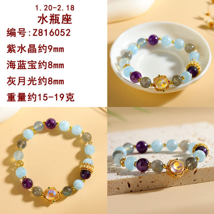 Natural Crystal Zodiac Bracelet - Mystical Astrological Jewelry for Women's Empowerment